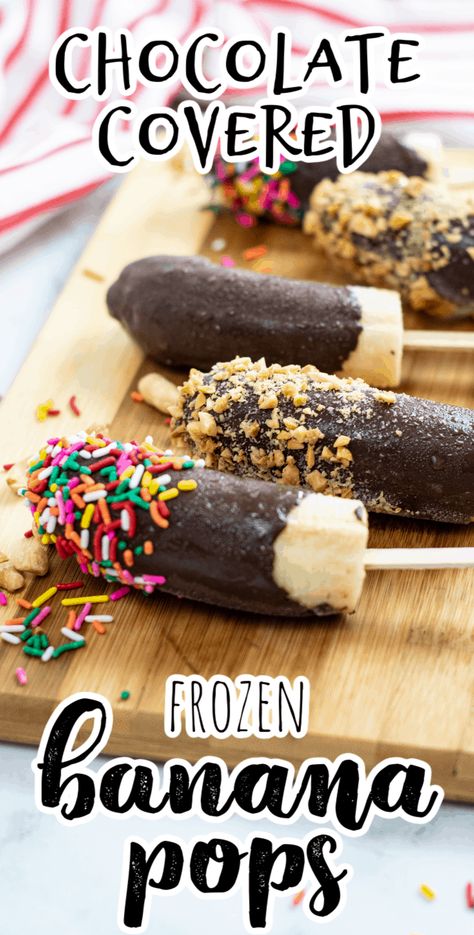 Frozen Banana Treats, Frozen Banana Recipes, Frozen Banana Pops, Frozen Chocolate Bananas, Chocolate Covered Bananas Frozen, Chocolate Dipped Bananas, Banana Popsicles, Banana Dip, Banana Treats