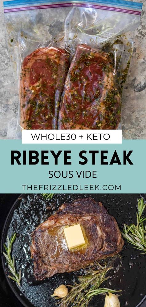 What's better than a perfectly cooked medium-rare steak? If you are tired of overcooking ribeye ends, we got you covered! Simplify your life with this Sous Vide Angus Ribeye Steak Recipe! We selected a thick marbled boneless ribeye to showcase how awesome sous vide cooking is. If you are tired of overcooking beautiful cuts of meat, this cooking technique is for you! Whole 30 Ribeye Steak Recipes, Sou Vide Ribeye Steak, Sous Vide Ribeye Steak, Ribeye Instant Pot, Ribeye Steak Marinade, Sous Vide Ribeye, Ribeye Steak Recipe, Best Christmas Dinner Recipes, Boneless Ribeye Steak