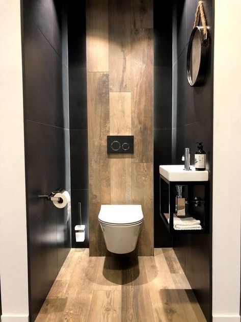 Small Toilet Design, Small Downstairs Toilet, Toilet Room Decor, Wc Design, Small Toilet Room, Modern Bathroom Tile, Bathroom Inspiration Modern, Bathroom Decor Luxury, Washroom Design