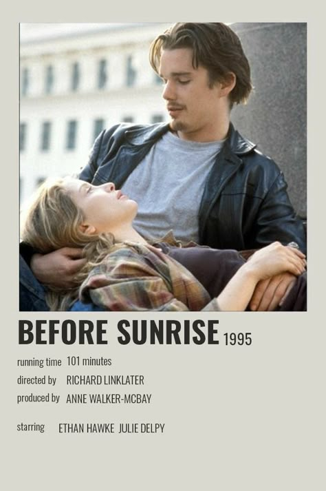 Before Sunrise Polaroid Poster, Before Sunrise Movie Poster, Before Sunrise Poster, Before Sunrise Movie, Richard Linklater, Before Trilogy, Romcom Movies, Indie Movie Posters, Julie Delpy