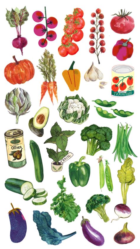 vegetable illustrations #stickers Vegetable Stickers, Vegetable Illustration, Game Food, Ceramics Ideas Pottery, Make Me Up, Cute Tattoos, Illustrations, Collage