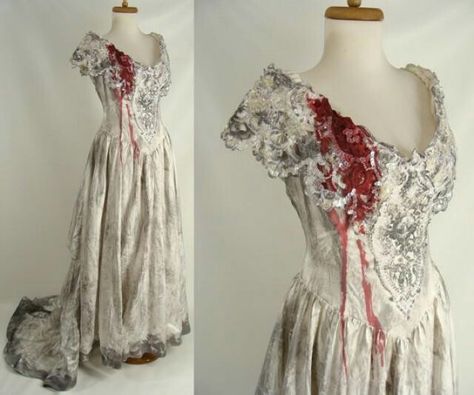 Zombie or vampire wedding dress. upcycled Goth Masquerade, Mcr Three Cheers, Elizabeth Lavenza, 1950 Wedding Dress, Zombie Halloween Costume, White Vampire, White Dress Aesthetic, Thomas Davenport, Dress With Veil