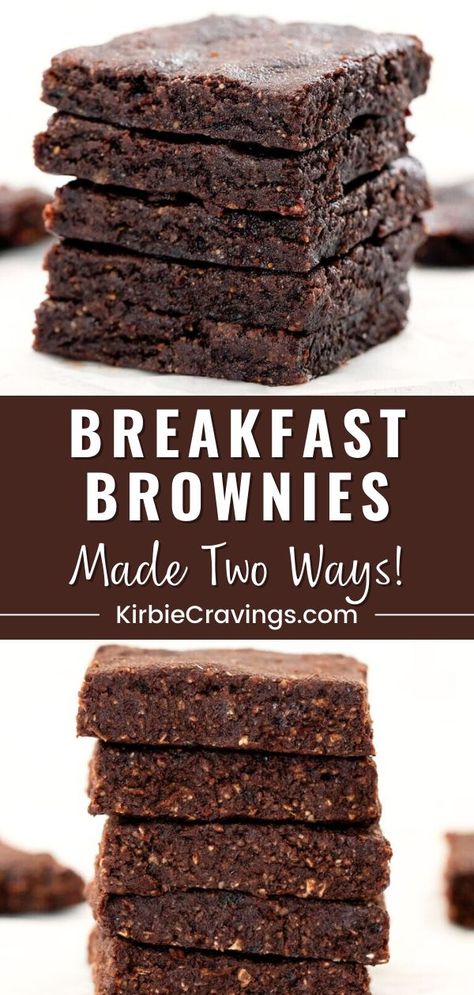 Try these breakfast brownies - made two ways! This easy, no-bake recipe only requires three ingredients: Medjool dates, cocoa powder, and almond butter or quick oats. The nut butter version is more fudgy and almost like a dessert. It’s quite rich. The quick oats version tastes more healthy and isn’t as sweet. It is like eating a brownie-flavored protein bar. Healthy Quick Oats Recipes, Breakfast With Dates, Date Recipes Medjool Healthy, Date Brownies Healthy, Cocoa Powder Recipes 3 Ingredients, No Bake Breakfast, Decadent Brownies, Breakfast Brownies, Bake Brownies