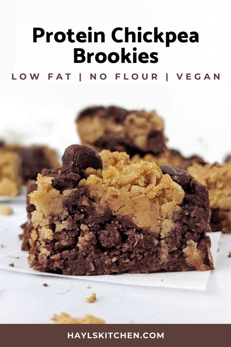 Vegan Chickpea Dessert Recipes, Chickpea Protein Cookies, Chickpea Baking Recipes, Healthy Brookie Recipe, Healthy Protein Dessert Recipes, Healthy Cookie Recipes Low Calories, Protein Brookies, Bake With Protein Powder, Low Calorie Protein Bar