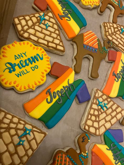 #sugarcookies #cookies #royalicing #josephandtheamazingtechnicolordreamcoat #technicolordreamcoat #musicals #camals #pyramids #sweets #sugarcookieswithroyalicing Joseph’s Coat Of Many Colors Craft, Joseph And The Amazing Technicolor Dreamcoat, Joseph And The Amazing Technicolor Coat Set, Joseph And The Technicolor Dreamcoat Costumes, Joseph Technicolor Dreamcoat Costumes, Joseph And The Amazing Technicolor Coat, Joseph’s Coat Of Many Colors Lesson, Joseph’s Coat Of Many Colors, Josephs Coat