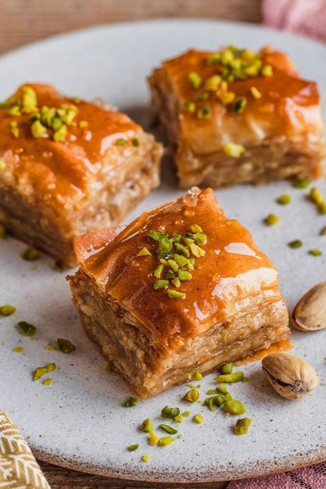 Baklava Dessert, Pistachio Baklava, Pasta Fillo, Cobbler Topping, Baklava Recipe, Preppy Kitchen, Roasted Nuts, Baking Mixes, Classic Desserts