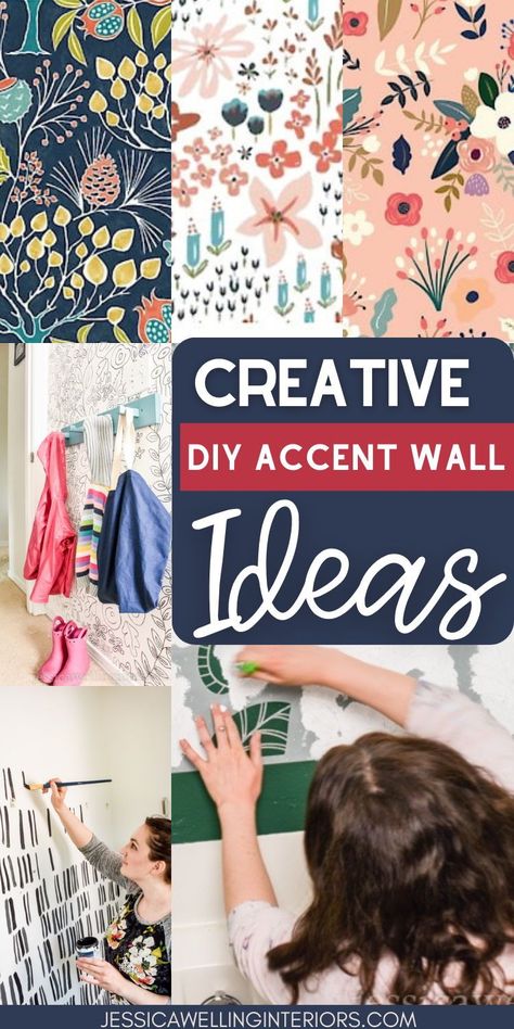 Creative painted accent wall ideas. Let’s talk about this fun and versatile interior design trend and how you can use it in your own home, even on a tight budget. Inexpensive Feature Wall Ideas, Simple Accent Wall Ideas Bathroom, Easy Accent Wall Ideas Living Room, Accent Wall Ideas Painted Pattern, Painted Accent Wall Ideas, Fun Wallpaper Accent Wall, Easy Wall Painting Ideas Creative, Boho Wallpaper Accent Wall, Fun Accent Wall Ideas