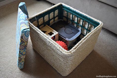 Milk Crates Diy, Crate Ottoman, Milk Crate Storage, Plastic Milk Crates, Diy Storage Ottoman, Plastic Crate, Diy Ottoman, Crate Diy, Plastic Milk