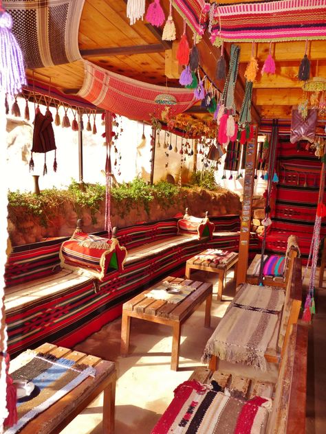 Stop for refreshing Arabic coffee with Cardamon inside a tent, Petra, Wadi Musa desert, Jordan, Middle East, UNESCO World Heritage Site, Wonders of the World, archaeology, excavation, ruins, Nabatean, history, rose-red sandstone city, museum, amphitheatre, route to Monastery, travel, wanderlust, photography, must-see sights jordan | A Niche World Bedouin Decor, Bedouin Tent, Decor Logo, Restaurant Interior Design, Amman, Restaurant Interior, Cafe Interior, Bohemian Home, Cafe Design