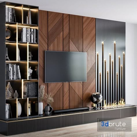 Tv Wall Design Office, Office Tv Wall Design, Office Tv Wall, Wood Tv Wall, Media Wall Design, Tv Cabinet Decor, Backdrop Tv, Modern Tv Room, Modern Tv Unit