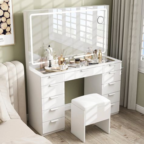 Ramayo Vanity Dressing Table Hollywood Mirror, Hairdryer Holder, Room Wishlist, Dryer Rack, Illuminated Mirror, Shared Girls Bedroom, Mirror With Led Lights, Storage House, Glam Room