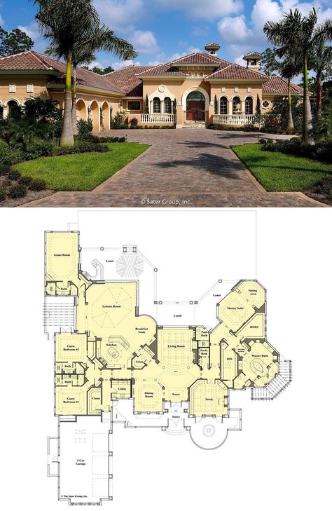 Mexican Mansion Floor Plan, Tuscan Style Homes House Plans, Mediterranean Small House, Mexican Mansion, Mexican Houses, House Plans Layout, Tuscan House Plans, Tuscany House, Tuscan Style Homes