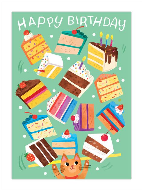 Birthday Card Greetings, Birthday Cake Illustration, Happy Birthday Illustration, 1st Birthday Invitation Template, Cake Illustration, Card Greetings, Greetings Island, Greeting Card Art, Birthday Illustration