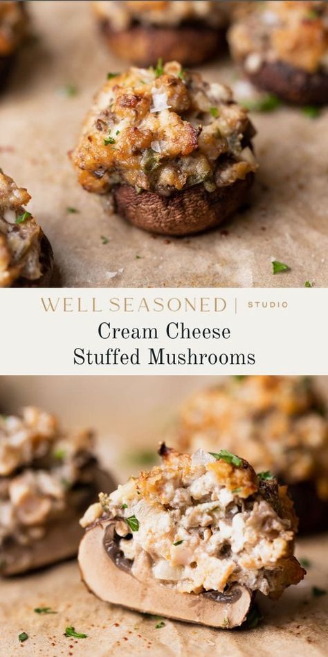 Sausage & Cream Cheese Stuffed Mushrooms Stuffed Mushrooms With Cream Cheese, Cream Cheese Stuffed Mushrooms, Stuffed Mushroom Recipes, Easy Stuffed Mushroom Recipe, Sausage And Cream Cheese, Stuffed Mushroom Recipe, Sausage Cream Cheese, Cheese Stuffed Mushrooms, Butternut Squash Pasta