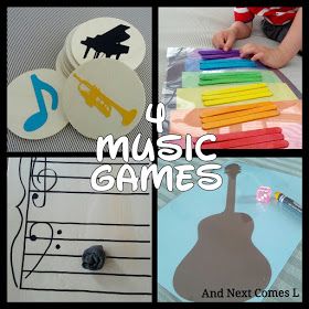 Four Music Games for Toddlers & Preschoolers {And Next Comes L} Music Games For Kids, Preschool Music Activities, Music Activities For Kids, Music For Toddlers, Kindergarten Music, Toddler Lessons, Music Camp, Homeschool Music, Music Lessons For Kids