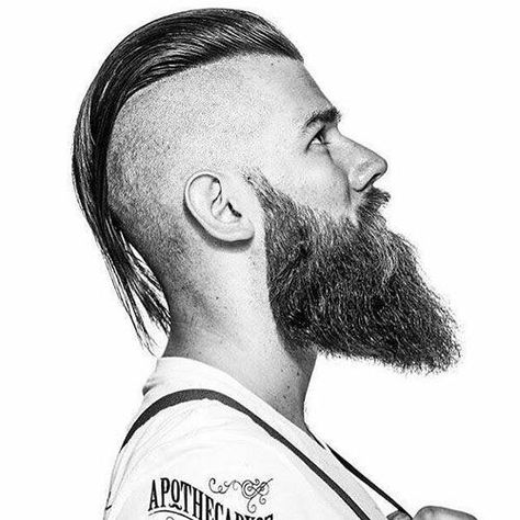 Hair Shaved Sides, Long Slicked Back Hair, Long Hair Shaved Sides, Edgy Long Hair, Viking Haircut, Slick Back Haircut, Beard Styling, Beard Trend, Men With Curly Hair