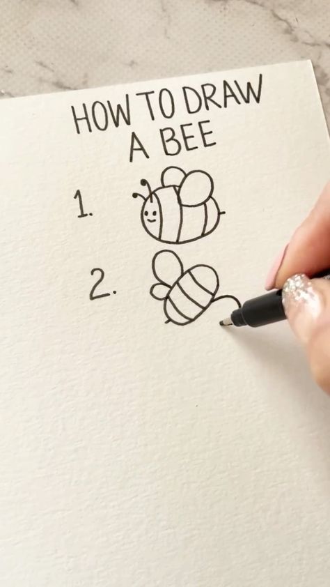 How To Draw Bees, Bee Doodle Simple, How To Draw A Bee, Simple Bee Drawing, Bee Drawing Simple, Doodle Bee, Draw A Bee, Bee Doodle, World Bee Day