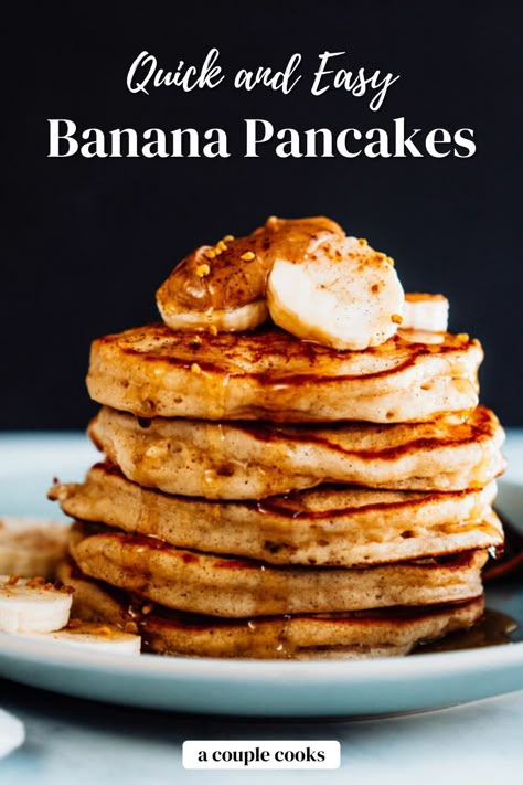 Here’s your go-to banana pancakes recipe! They’re massively fluffy, delicious, and quick and easy to whip up. #vegetarian #breakfastideas #healthybreakfastideas Applesauce Pancakes, Gluten Free Banana Pancakes, Easy Banana Pancakes, Banana Oatmeal Pancakes, How To Cook Pancakes, A Couple Cooks, Banana Pancakes Recipe, Vegan Recipes Plant Based, Breakfast Specials