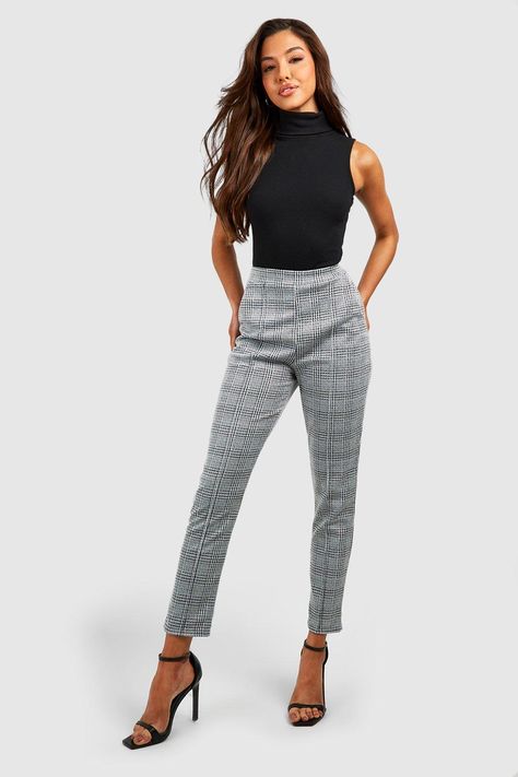 1960s Pants - Top Ten Styles for Women Black And Grey Pants Outfit, Pants For Work Women, Pin Stripe Pants Outfit Work, Insurance Agent Outfits For Women, Gray Pants Outfit For Work, Houndstooth Pants Outfit, Punk Professional, Office Punk, 60s Pants