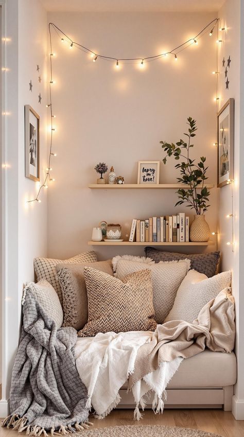 Boho Playroom Ideas Cosy Corner Playroom, Small Book Nook Ideas Reading Corners, Reading Nook Playroom, Reading Nook For Toddler, Reading Nook Inspiration, Cute Reading Nook, Boho Playroom Ideas, Boho Bookshelf Decor, Reading Alcove