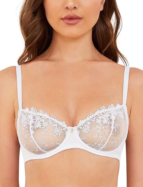 Wingslove Women's Sexy Lace Bra Demi Sheer Mesh Balconette See Through Bralette Unlined Underwire Embroidered (White,34B) Adopting A Cat, Pretty Bras, Classic Lingerie, Sheer Bra, Mesh Bra, Beautiful Bra, Unlined Bra, Pink Bra, Bra And Panty Sets