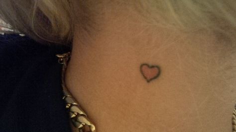 My first tat- lil pink heart on back of neck Pink Heart Tattoo, Neck Tattoo, Heart Tattoo, Small Heart, Fish Tattoos, Pink Heart, Jesus Fish Tattoo, Tatting, Piercings