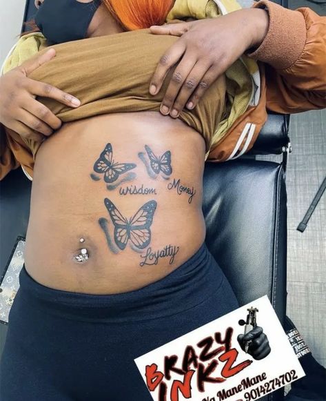 Tattoos For Women Stomach Side, Name Stomach Tattoos, Tattoo On Stomach For Women, Side Burn Tattoos, Cute Arm Tattoos, Female Stomach Tattoos, Cute Shoulder Tattoos, Side Stomach Tattoos, Blessed Tattoos