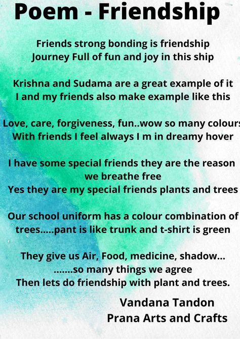 English Poem - Friendship - Prana Arts and Crafts Poem On Friendship In English, Poem On Friendship, Poem Friendship, Poem In English, English Poem, Poems In English, Meaningful Poems, On Friendship, Friendship Poems