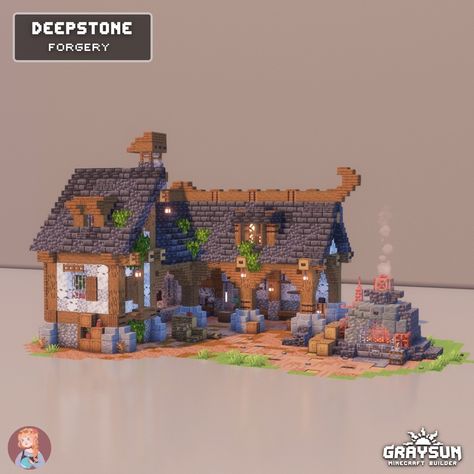 Graysun | Minecraft Builds | 🏡 DeepStone Forgery - Minecraft Build 💾 Comment "Download" for the Patreon link! 👥 In collaboration with @shera_nom 📘 Revamp of an old… | Instagram Minecraft Blacksmith House, Minecraft Cat House, Blacksmith Design, Minecraft Sign, Fantasy Minecraft, Minecraft Town, Old Instagram, Minecraft Download, Minecraft Decoration