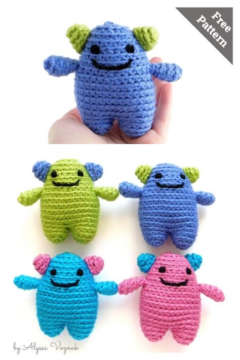 Crochet Mini Monster Free Pattern, Monster Crochet Pattern, Monster Amigurumi, Stitching Diy, Crochet Monster, Crochet Dish Towels, Crocheted Animals, Crochet 101, Christmas Craft Fair