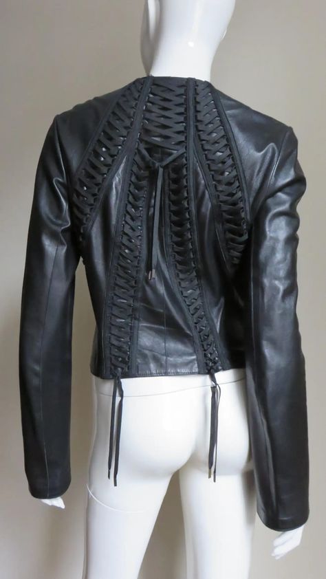 Dior Leather Jacket, Diy Leather Jacket Ideas, Leather Couture, Dior By John Galliano, Jacket With Lace, Dior Jacket, Givenchy Couture, Straight Jacket, Dior Haute Couture