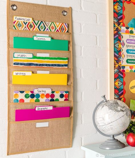 Personalize your classroom with colorful bulletin board sets, file holders and folders! Folders Organization, Classroom Organization Ideas, Colorful Bulletin Boards, Paper Clutter Organization, Magazine File Holders, Quick Projects, Burlap Projects, Hanging File Folders, Bulletin Board Ideas