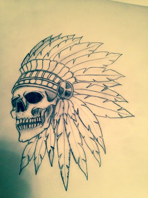 Indian Skull Skull Head Dress Tattoo, Indian Skull Tattoos Warriors, Indian Skull Drawing, Skull Indian Tattoo, Native American Skull, Indian Skull Tattoos, Native American Drawing, Line Tattoo Ideas, Native American Tattoo