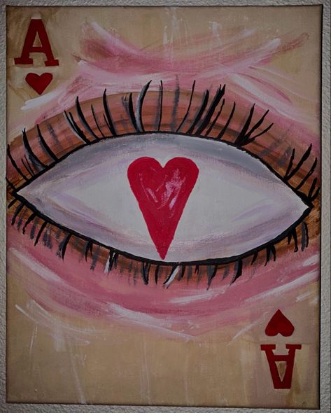 Hearts Painting Aesthetic, Painting Ideas For Heartbreak, Heart Ache Paintings, Ace Of Hearts Painting, Heart Eye Painting Aesthetic, Heart Break Acrylic Painting, Hearts Painting, Heart Eye, Ace Of Hearts