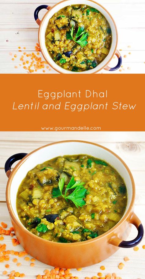 Even if you’re not a big fan of Indian food, you will absolutely love this eggplant dhal recipe! It’s easy to make, budget-friendly and perfect for a family dinner! | http://gourmandelle.com/eggplant-dhal/ Eggplant Dal, Dhal Recipe, Vegan Indian Recipes, Healthy Indian Recipes, Veggie Delight, Eggplant Recipes, Indian Cooking, Vegan Cooking, Vegan Eating