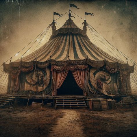 Haunted Carousel, Fantasy Circus, Haunted House Inspiration, Dark Cottagecore House, Scary Circus, Cowboy Character Design, Old Theatre, Haunted Circus, Dark Carnival