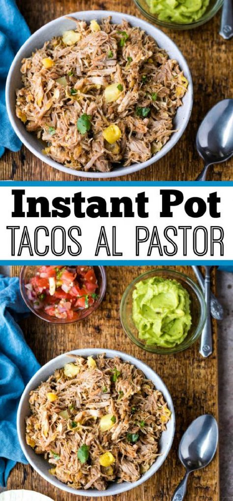 Instant Pot Tacos al Pastor Mexican Pork Roast, Instant Pot Tacos, Mexican Pork Recipes, Pork Instant Pot, Pork Sirloin Roast, Mexican Dinner Party, Pork Sirloin, Taco Filling, Mexican Pork