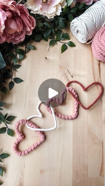 Katie | Crafter and Felt Enthusiast on Instagram: "Do you decorate for Valentine’s Day? I don’t do a lot, but I do a few little things that make it feel special for my kids! This little faux macramé heart garland is fun because you can use it as a table runner or hang it somewhere fun. I used macramé cord I had from another project and floral wire to shape the hearts. It’s the best when a material can be used for more the one project. Happy Tuesday Tutorial! #diycrafts #craftideas #crafttutorial" Heart Wall Art Diy, Valentines Day Crafts To Sell Diy Ideas, Valentine Felt Crafts, Macrame Valentines Day, Valentines Day Diy Crafts, Heart Macrame, Macrame Heart, Valentine Garland, 50k Views