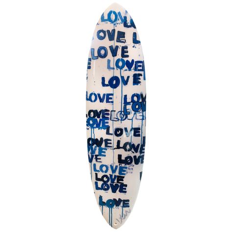 Inspired by my Love Letter Blues painting, my Love Letter Blues Surfboard will look super cool if you choose to surf on it, or hang it on your wall. XO, Kerri There are two watertight plugs mounted on the bottom or underside, so it can easily hang on your wall Ships in 4-6 weeks 6' long X 20 1/2" wide X 2 5/8" thick Custom-made in a real super cool surf shop Polyurethane foam core covered by fiberglass and polyester resin "shell" Surf-able fins are an additional $150.00 link here Cute Surfboards, Pretty Surfboard, Aesthetic Surfboard Design, Blues Painting, Blue Surf Board Aesthetic, Merging Art, Blue Surfboard Design, Kerri Rosenthal, Surfboard Decor