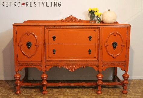 Orange Painted Furniture, Orange Furniture, Painted Buffet, Soccer Tournament, Soccer Season, Distressed Furniture, Painting Furniture Diy, Chalk Paint Furniture, Furniture Restoration