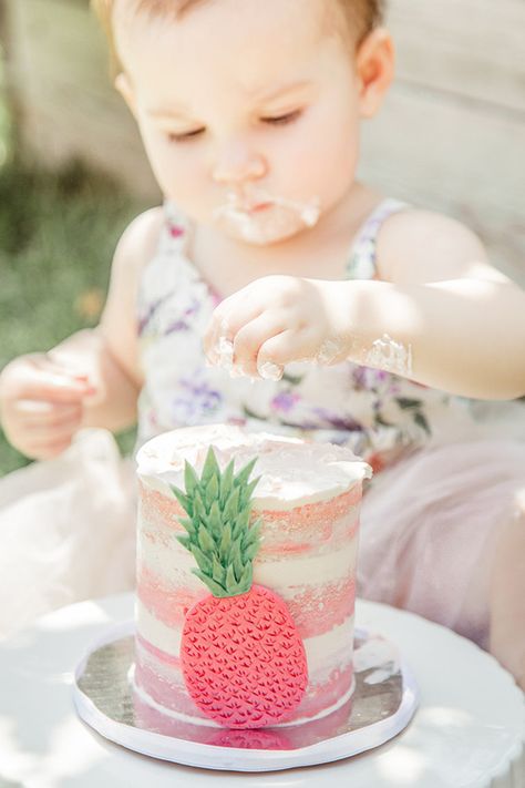 Tropical 1st birthday party Tropical 1st Birthday, Smash Cake First Birthday, Cake First Birthday, Pineapple Birthday Party, Tropical Birthday Party, Girly Birthday Party, Pineapple Birthday, Flamingo Birthday Party, Pineapple Parties