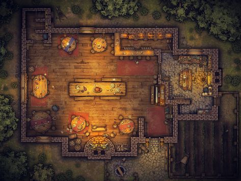 The Dancing Dragon Tavern & Inn | Inkarnate - Create Fantasy Maps Online D&d Tavern Map, Dnd Tavern Map, Dnd Inn, Inkarnate Maps, Dnd Tavern, Fantasy Inn, Medieval Shop, Medieval Interior, Fantasy Tavern