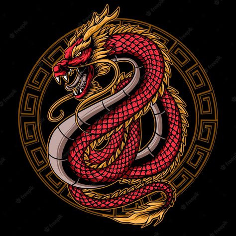 Year Of The Dragon 2024 Logo, Dragon Logo Design Art, Dragon Logo Design Ideas, Japanese Tattoo Art Dragon, Dragon Vector Art, Red Dragon Logo, Red Dragon Art, Red Japanese Dragon, Japanese Dragon Design