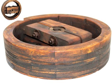 Antique 18” Wooden Split Wheel Pulley, Belt Pulley, Farm Pulley Pulley Ideas, Pulley Decor, Antique Pulley, Rustic Industrial Decor, Dumpster Diving, Rustic Industrial, Vintage Industrial, Rustic Decor, Fire Pit