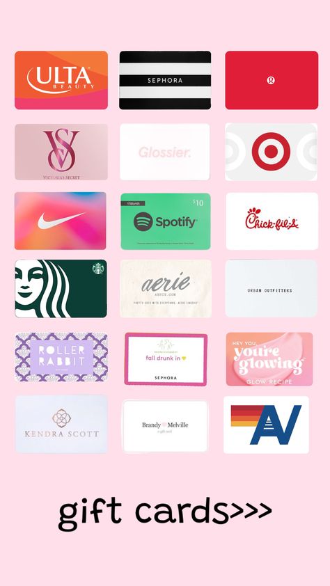 Gift Card Aesthetic Ideas, Preppy Gift Cards, Gift Cards For Teens, 18th Bday Gift Ideas, Cheap Christmas Wishlist Ideas, Girly Christmas List, Gift Card Aesthetic, Hollister Gift Card, Gift Cards Ideas