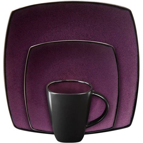 Purple Dinnerware, Purple Storm, Dinnerware Sets Walmart, Soho Lounge, Stoneware Dinner Sets, Purple Plates, Square Dinnerware Set, Purple Punch, Purple Kitchen