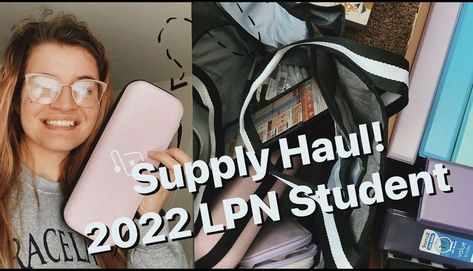 School bag with supplies for school which are shown in the video Lpn Nursing School Supplies, Lpn School Supplies, Lpn School, Lpn Student, Nursing School Supplies, Lpn Schools, Nursing School Survival, Lpn Nursing, Nursing Degree