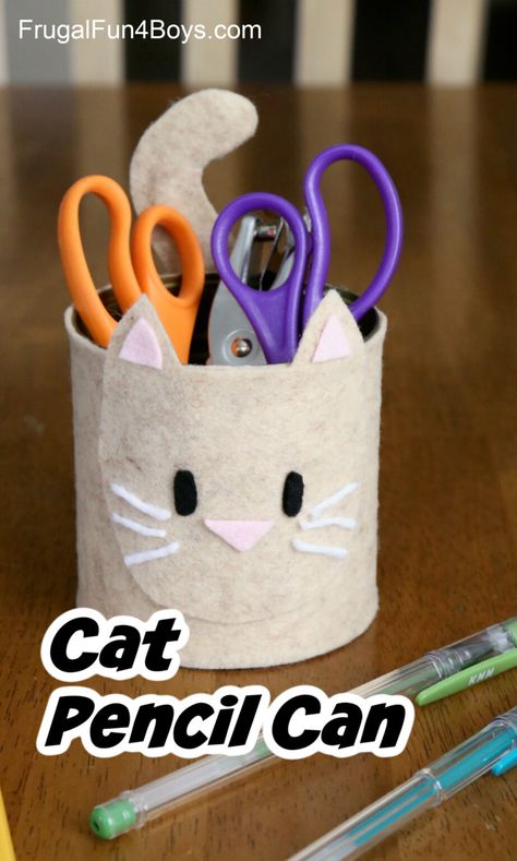 Make a Cat Pencil Organizer - Frugal Fun For Boys and Girls Pencil Holders Diy Kids, Diy Washi Tape, Diy Pencil Holder, Craft Hacks, Cat Pen, Glue Craft, Diy Pencil, Pencil Organizer, Washi Tape Diy