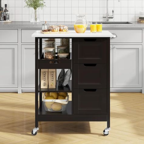 Lark Manor Ariayah Solid Wood Kitchen Island & Reviews | Wayfair Kitchen Trolley Cart, Rolling Kitchen Cart, Kitchen Storage Cart, Island Cart, Rolling Kitchen Island, Kitchen Island Cart, Kitchen Trolley, Kitchen Roll, Kitchen Tops