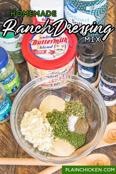 Homemade Ranch Dressing Mix - ditch the packets for an easy homemade dressing mix without all the salt and MSG! Buttermilk powder, parsley, garlic powder, onion powder, chives, dill, salt, and pepper. Great for dips, dressings, and casseroles. Mix will keep for about 2 months. #ranch #saladdressing #dressing #seasoning Dill Salt, Homemade Ranch Dressing Mix, Buttermilk Powder, Layer Dessert, Ranch Dressing Recipe Homemade, Little Sunny Kitchen, Homemade Ranch Seasoning, Slow Cooker Chicken Chili, Sunny Kitchen